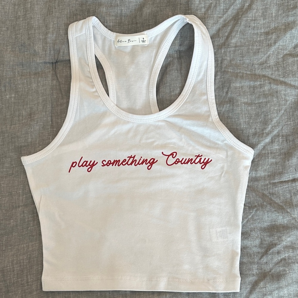 Active Basic White Cropped Tank Top “ Play Someth… - image 1